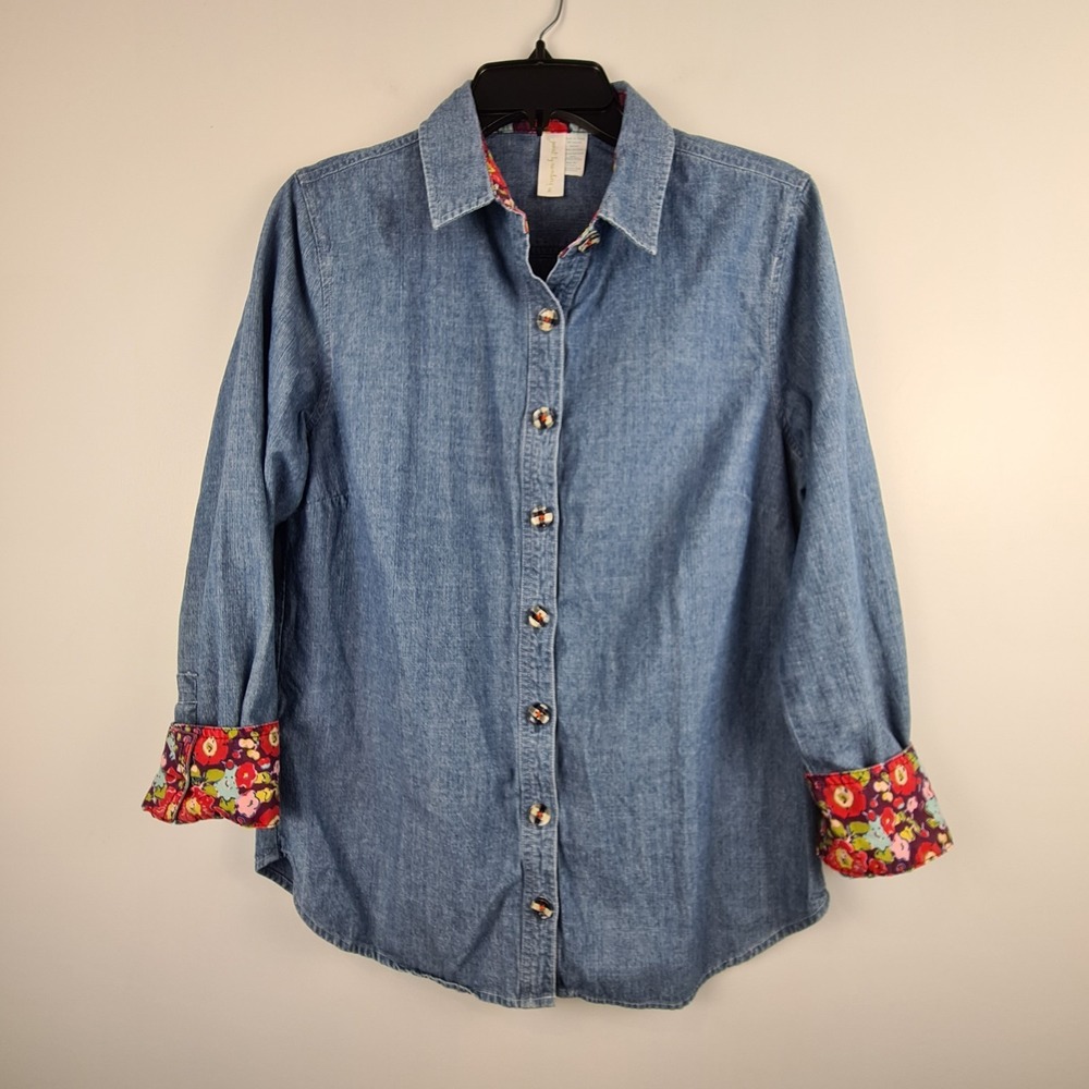 Matilda Jane Paint By Numbers Freedom Chambray Top Medium‎ Denim Jean Shirt Cuff